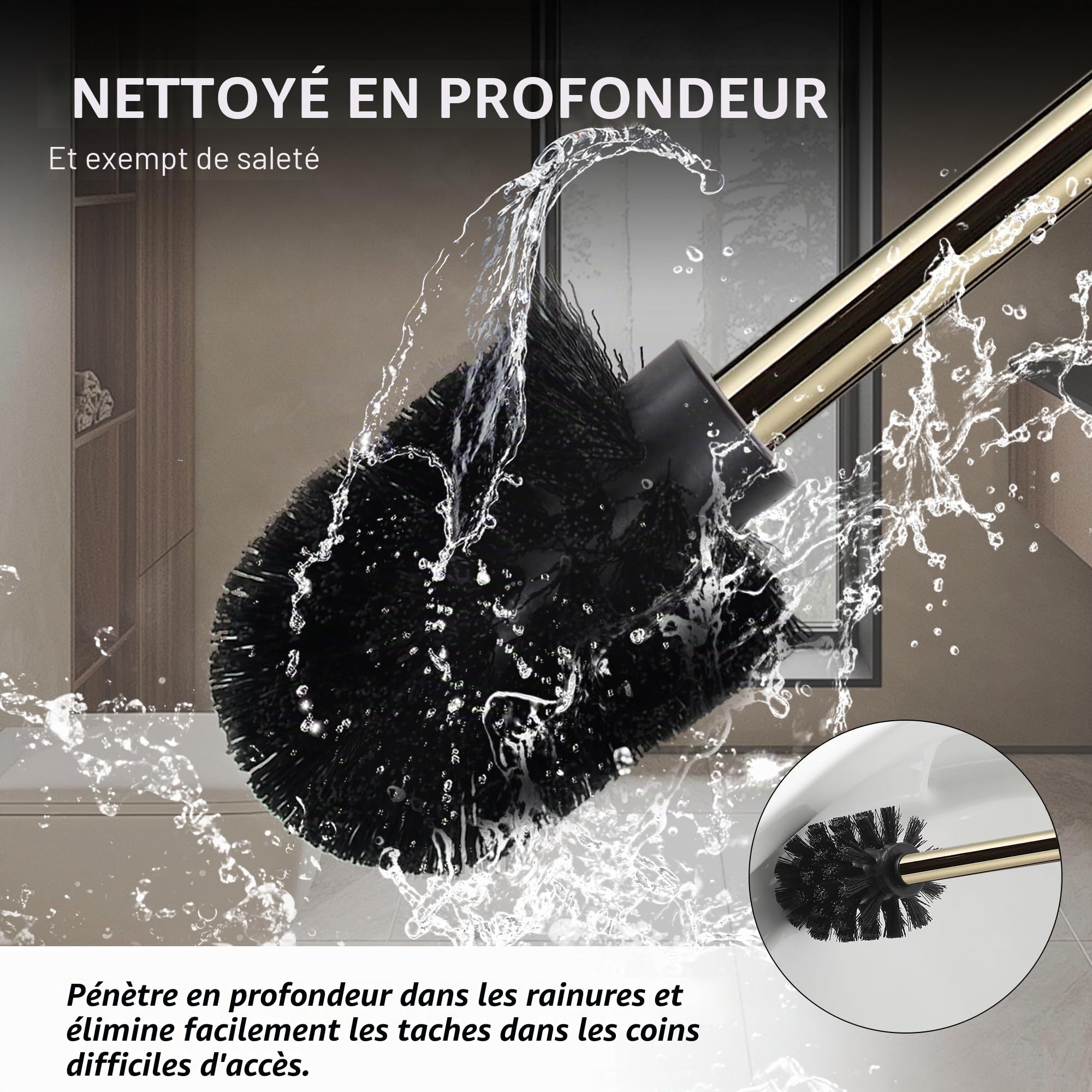 Porte-Papier Toilette en Acier Inoxydable avec Brosse WC et Panier d’Angle Rond. Design élégant, Durable, résistant à la Rouille et idéal pour Gagner de l’Espace (Or)