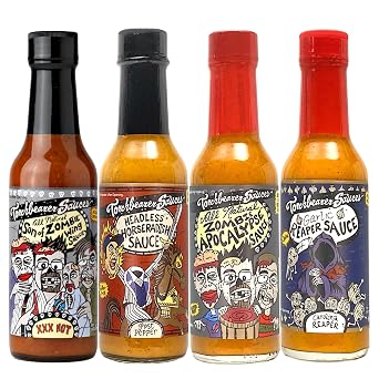 Torchbearer Hot Ones Variety Hot Sauce 4 pack, 5oz - Garlic Reaper, Son Of Zombie, Zombie Apocalypse, Headless Horseradish
