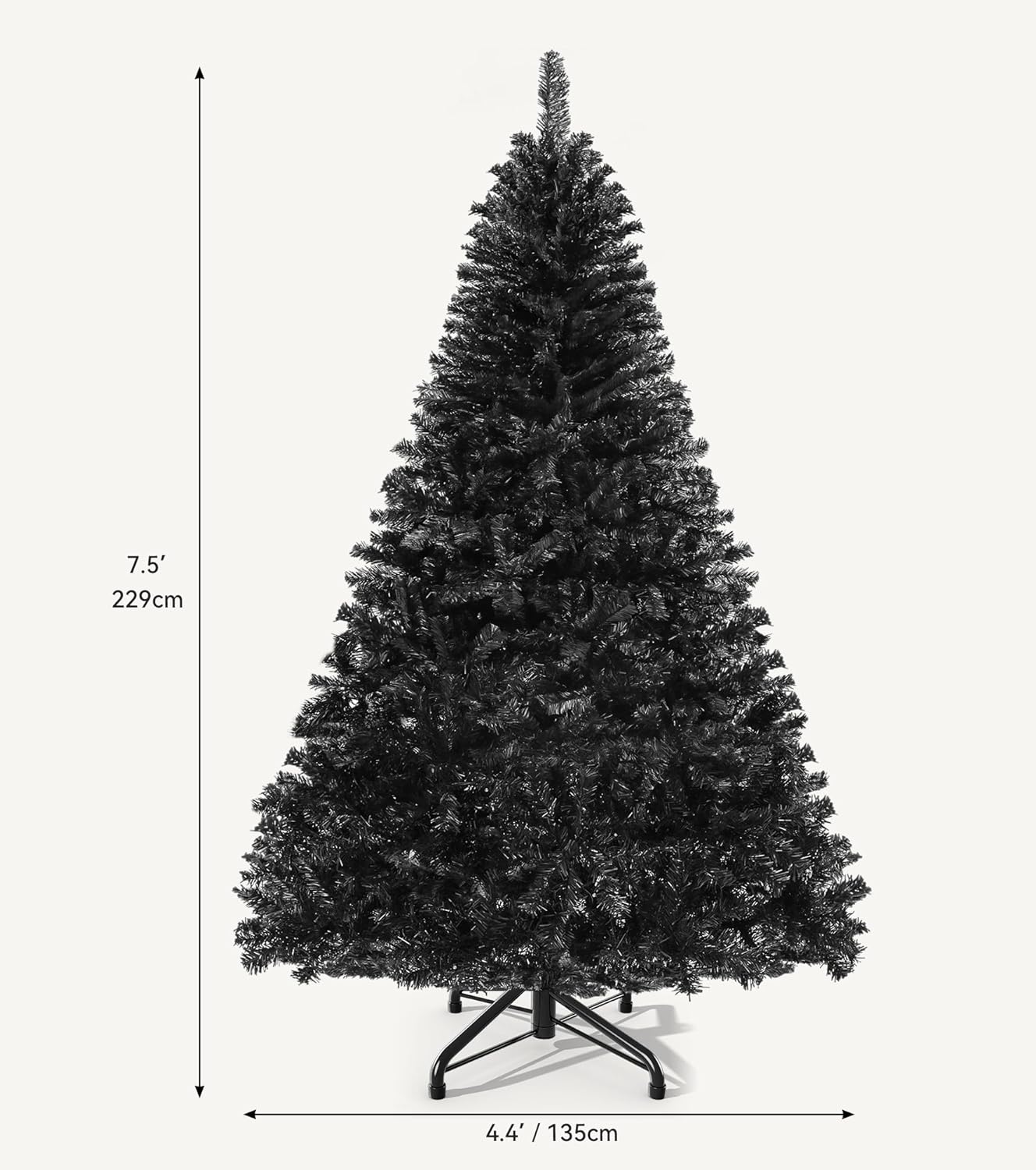 DWVO Unlit Black Artificial Christmas Tree 7.5ft, Full Halloween Fake Spruce Christmas Xmas Trees with 1258 Branch Tips and Foldable Stand Easy Assembly Holiday for Home Office Party Decoration