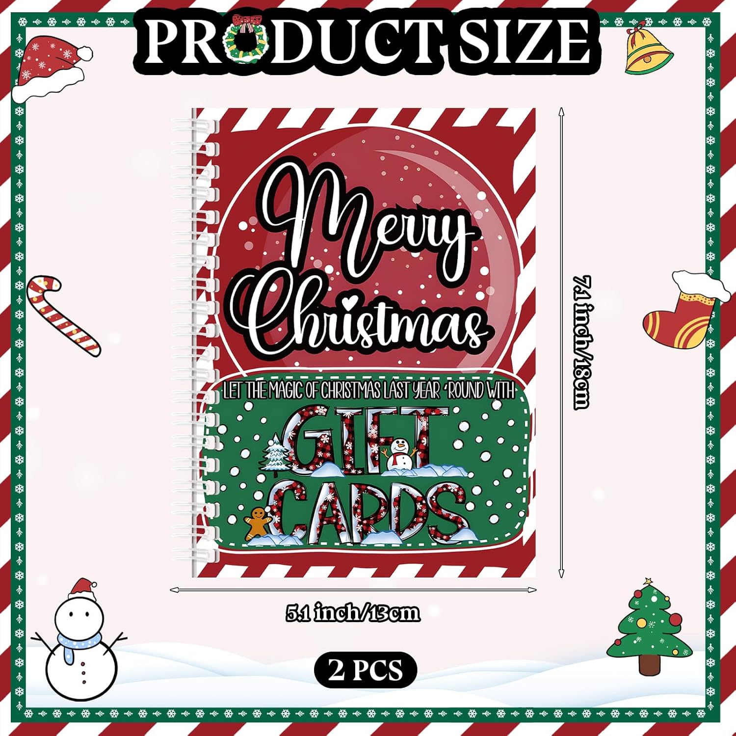 Christmas Gift Card Book 7 x 5 Inch Merry Christmas Booklet Organizer Greeting Card Album Keeper Personalized Gift for Merry Xmas Party Supplies(2 Pcs,Vintage)