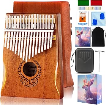 Kalimba 17 Keys Thumb Piano Mbira Finger Piano Marimbas Musical Instrument | Mahogany Wood, with Protective Case, Study Instruction, Tuning Hammer, songbook, finger protector, for Kids Adults Beginners