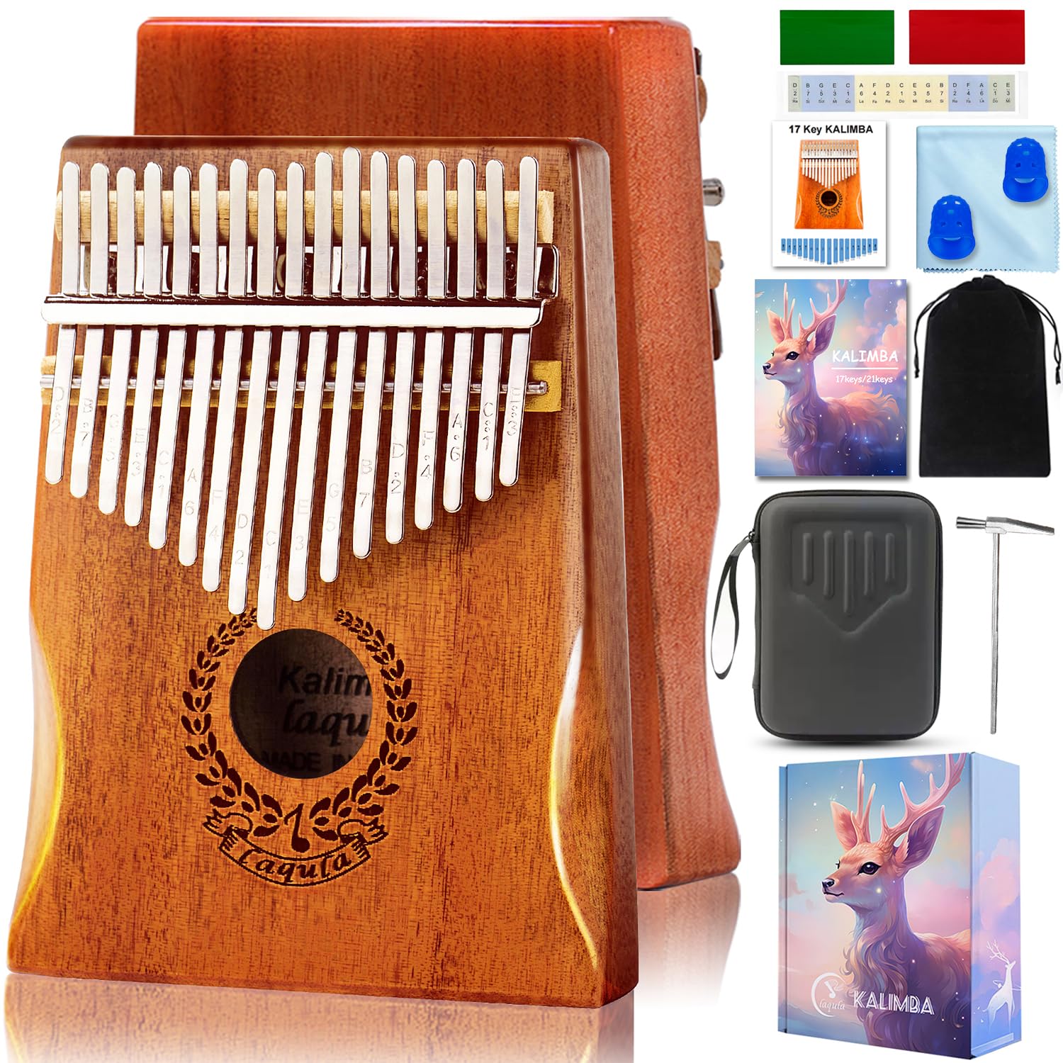 Kalimba 17 Clés Pouce - Piano à Doigts Portable Mbira Sanza Instrument Marimbas de Musique Professionnel avec Étui de Protection Instruction D'étude Marteau D'accord Cadeau Pour Enfants Adultes