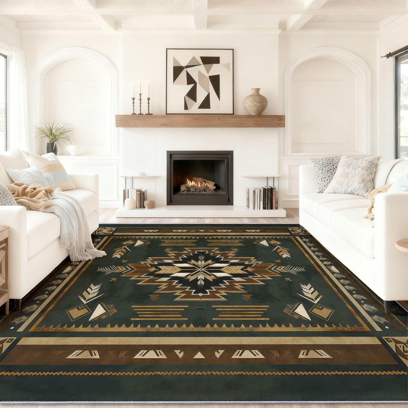 Tapis traditionnel ethnique aux finitions soignées poil ras