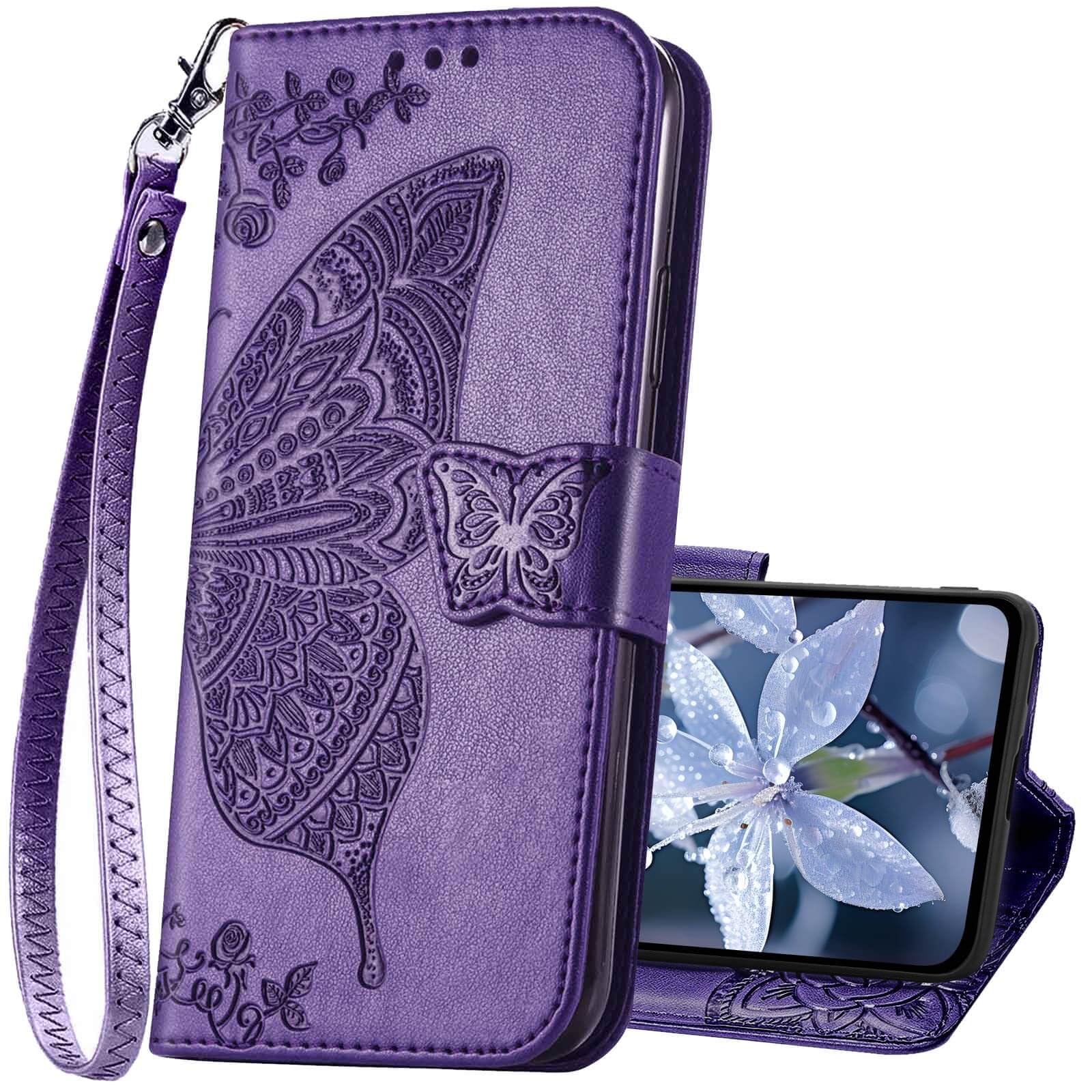 KRHGEIK for Moto G 2025 Phone Case Wallet,Butterfly Embossed Flip PU Leather with Credit Card Holders Stand Wrist Strap Women Purse Protective Cover