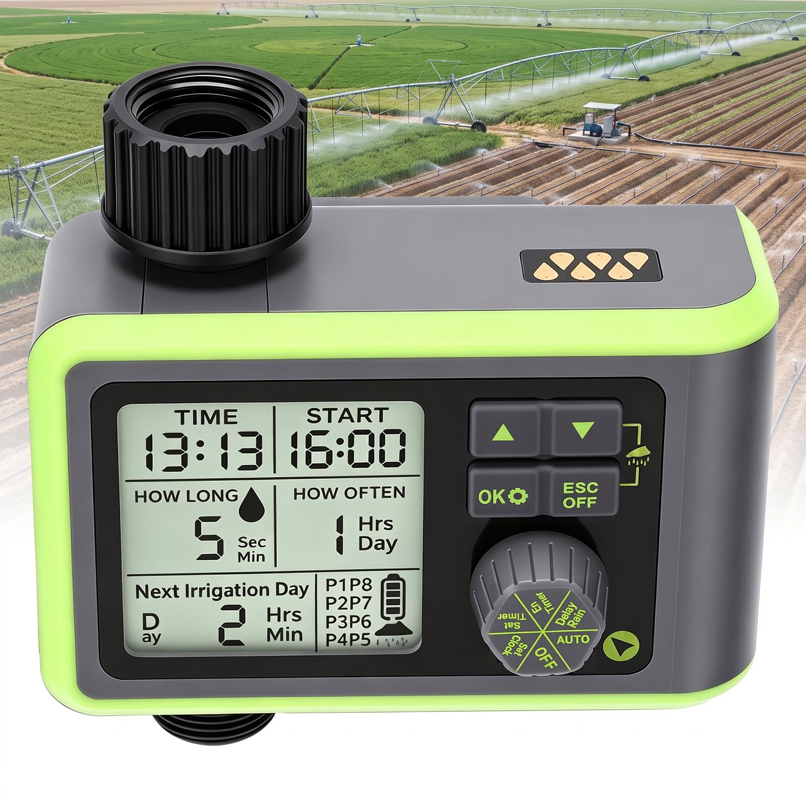 BRRNOO Programmatore di Irrigazione per Giardino con Sensore Pioggia, 8 | Controller a Canale Singolo con Override Manuale, Spegnimento Automatico per Irrigazione a Goccia, Portata 500-1700 L/h, in