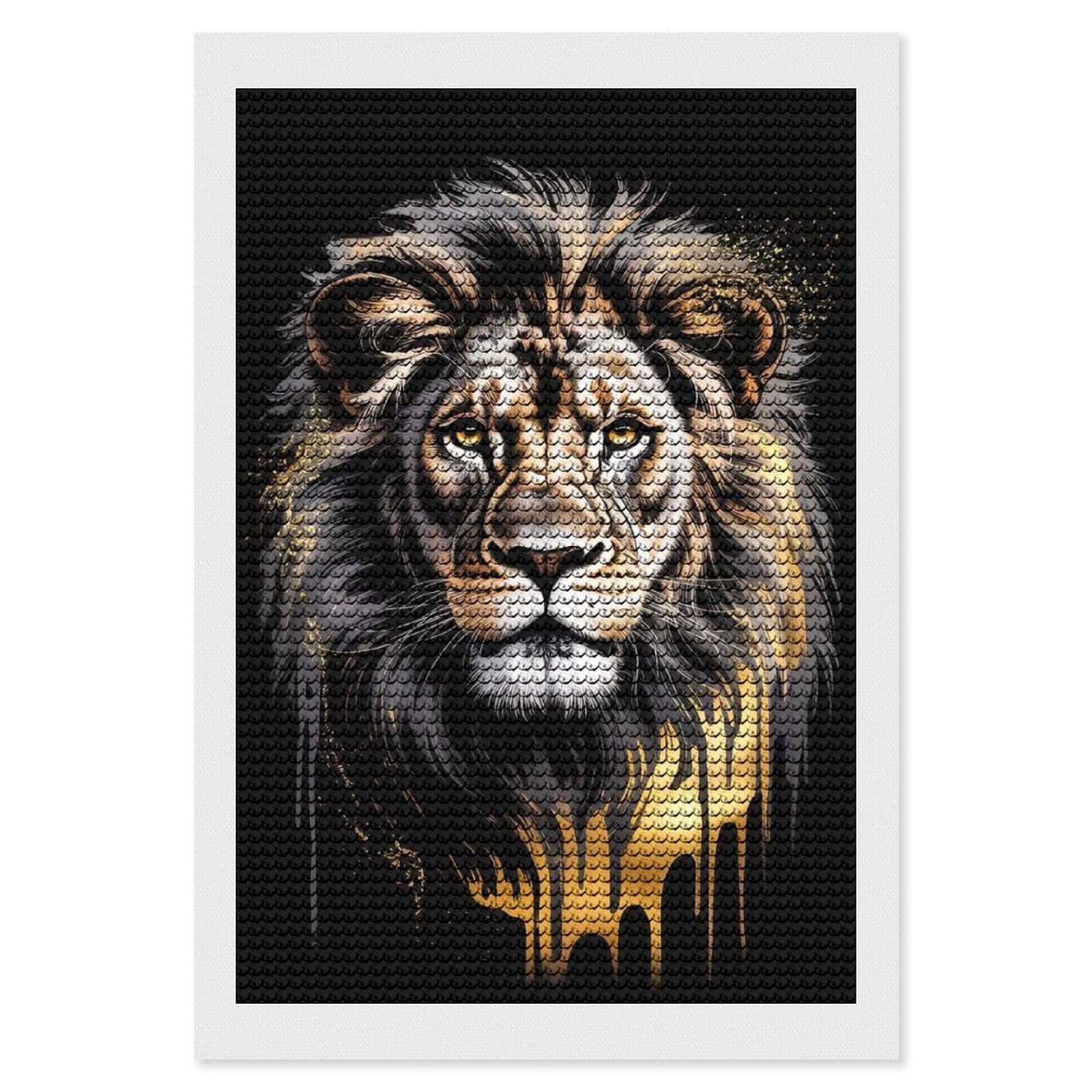 Junmoney Aureate Sovereign – Lion’s Roar in Abstract Gold & Ebony Diamond Painting Kit 8"x12", Thoughtful Handmade Gift, for Creative Relaxation, Printed Canvas, Cosy Home Accent