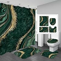 Vista 7 de Gibelle - Juego de 4 piezas de cortina de ducha de mármol de lujo con alfombras antideslizantes, cubierta de tapa de inodoro y alfombra de baño