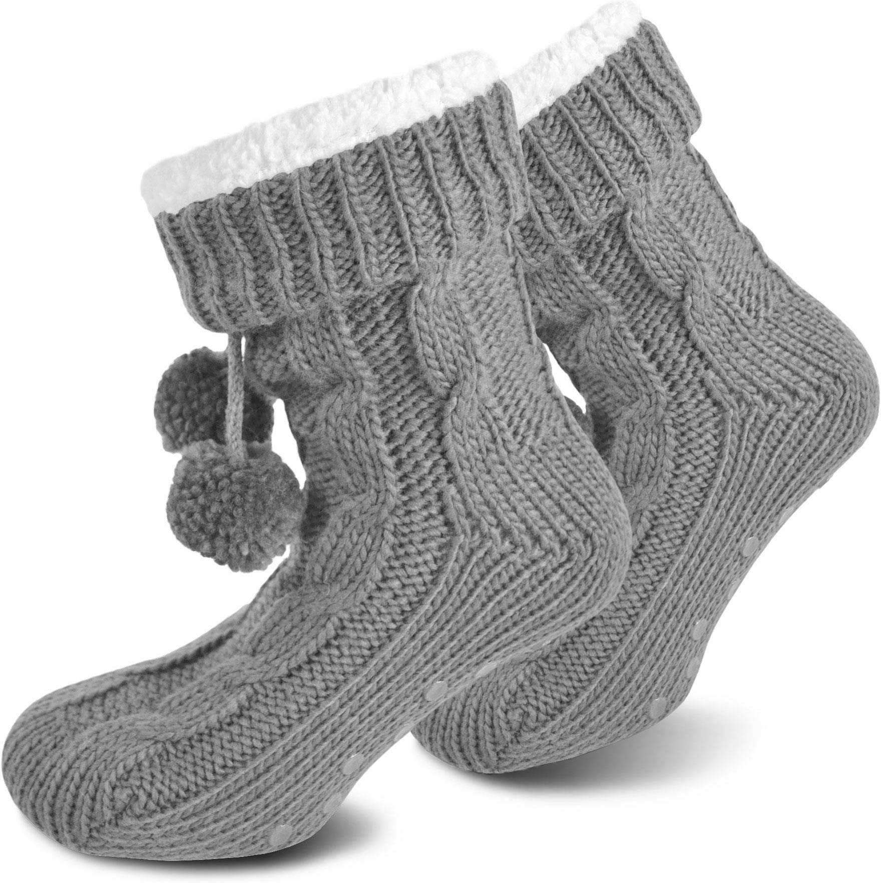 normani Damen Hausschuh-Socken Wintersocken für zuhause mit ABS Sohle Innenfell Extra dicke Haussocken Anti Rutsch Sohle