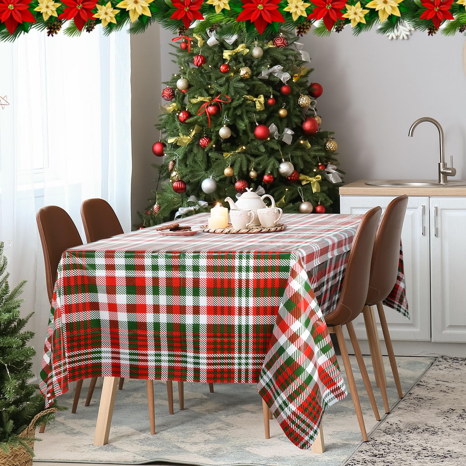 Panelee Mantel de plástico a cuadros de búfalo de Navidad de 54 x 108 pulgadas, decoración de mesa rectangular de Navidad, suministros de decoración de boda (fresco, 6 piezas)