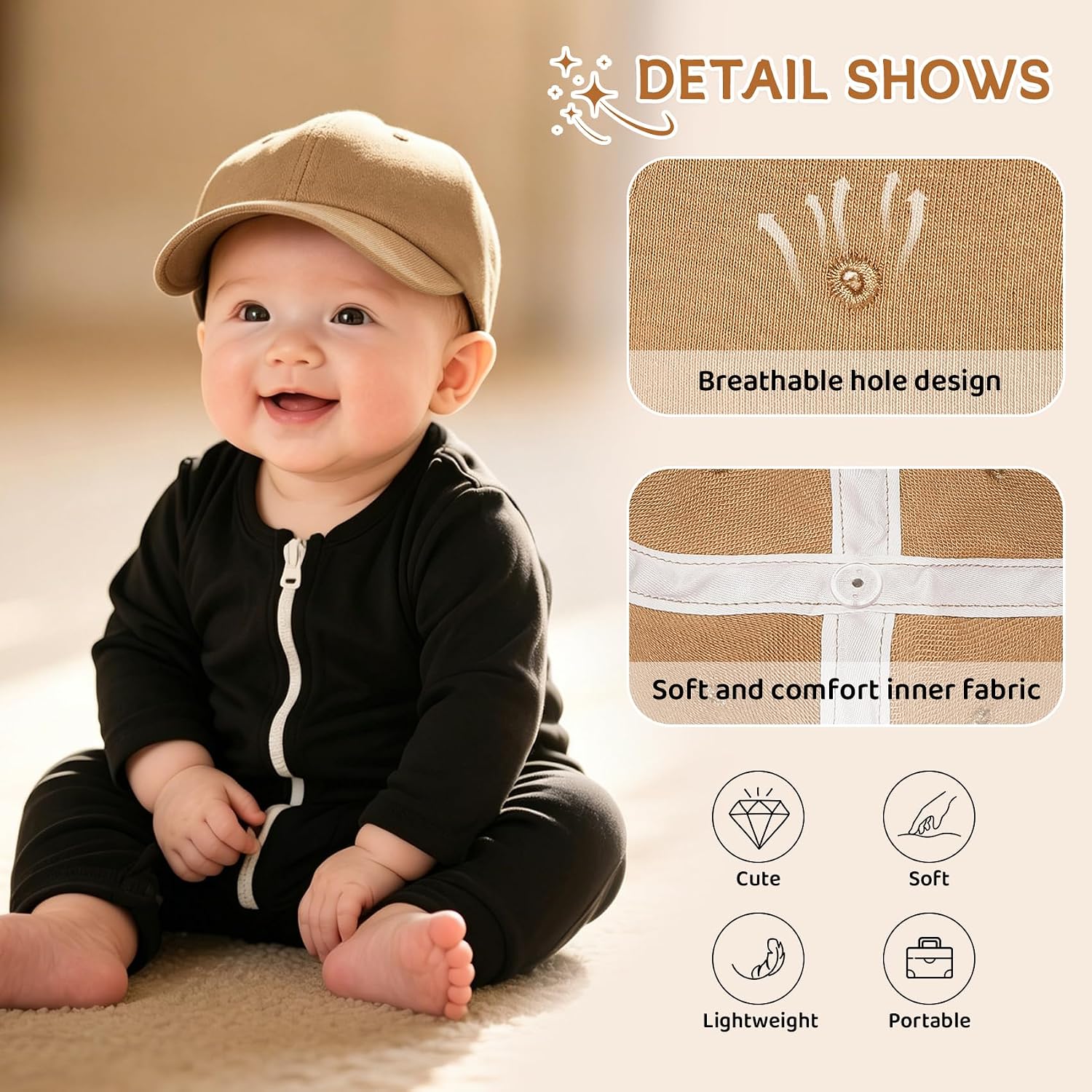 Durio Baby Baseball Cap UPF 50+ Infant Sun Hat Elastic Back 0-12 Months