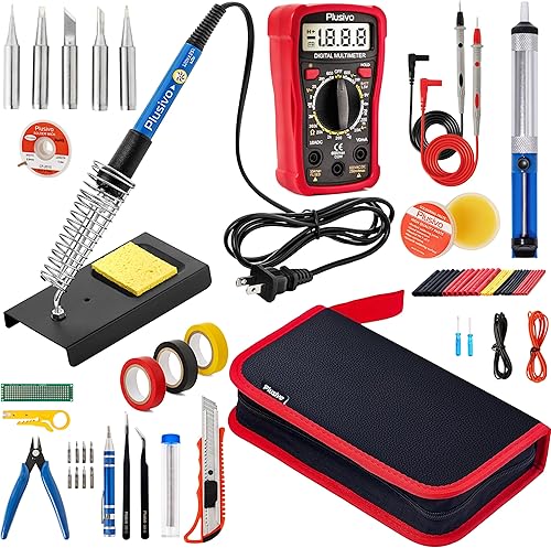 Miniatura 2 de Kit de soldador de 60 W, temperatura ajustable 30 en 1, 5 puntas de soldadura, multímetro digital, cable de soldadura, pasta, bomba de desoldadura