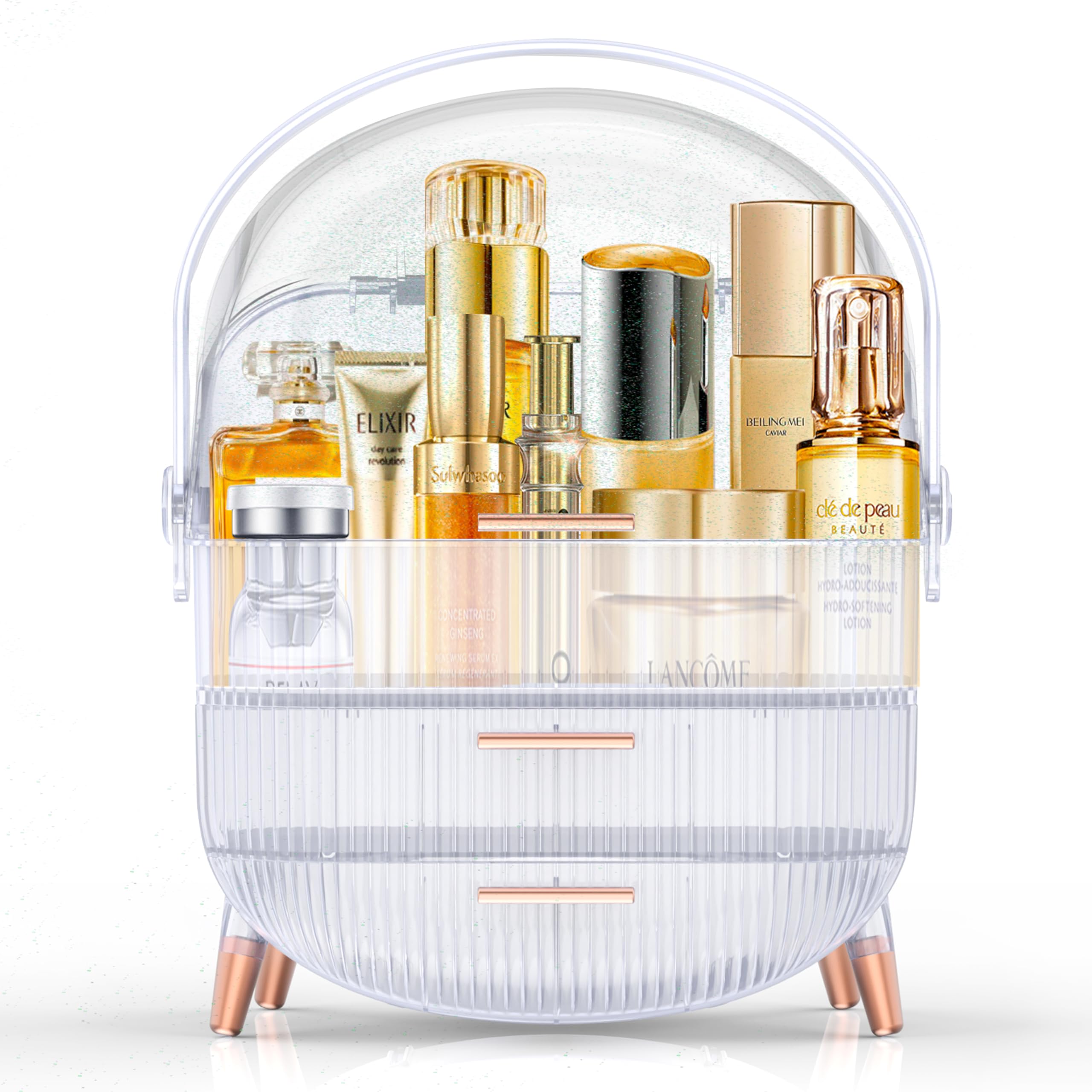 MASSY Egg Shape(Oval) Makeup Storage Box, Countertop Portable Vanity Cosmetics Organizer Preppy