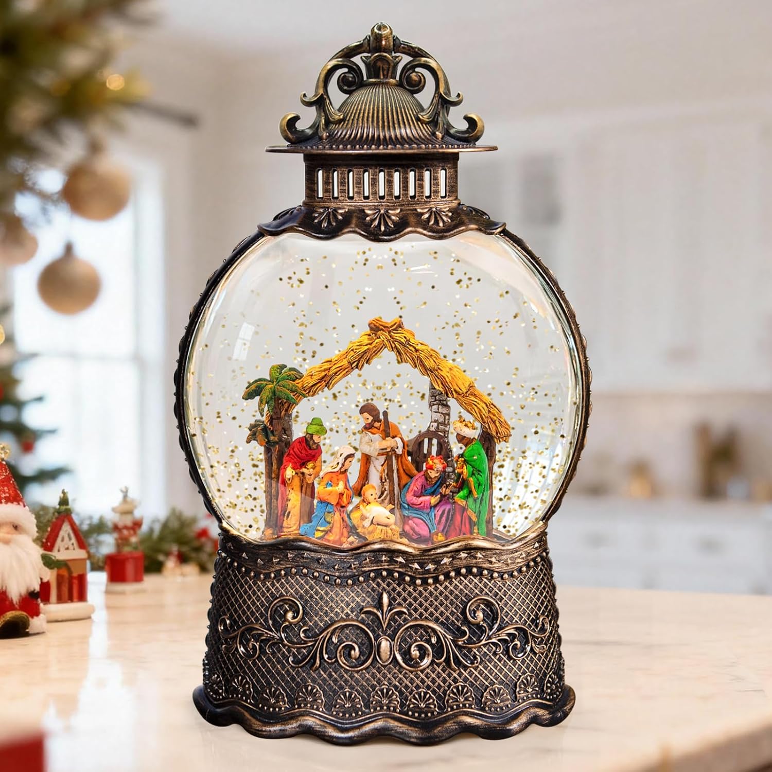 Nativity Scene Christmas Snow Globes, 10.24″ Electric Light up Snow Globe Christmas, Festive Song 6H Timer & Dual Power, Musical Snowglobes Christmas Decorations Indoor Snowglobe Ornament