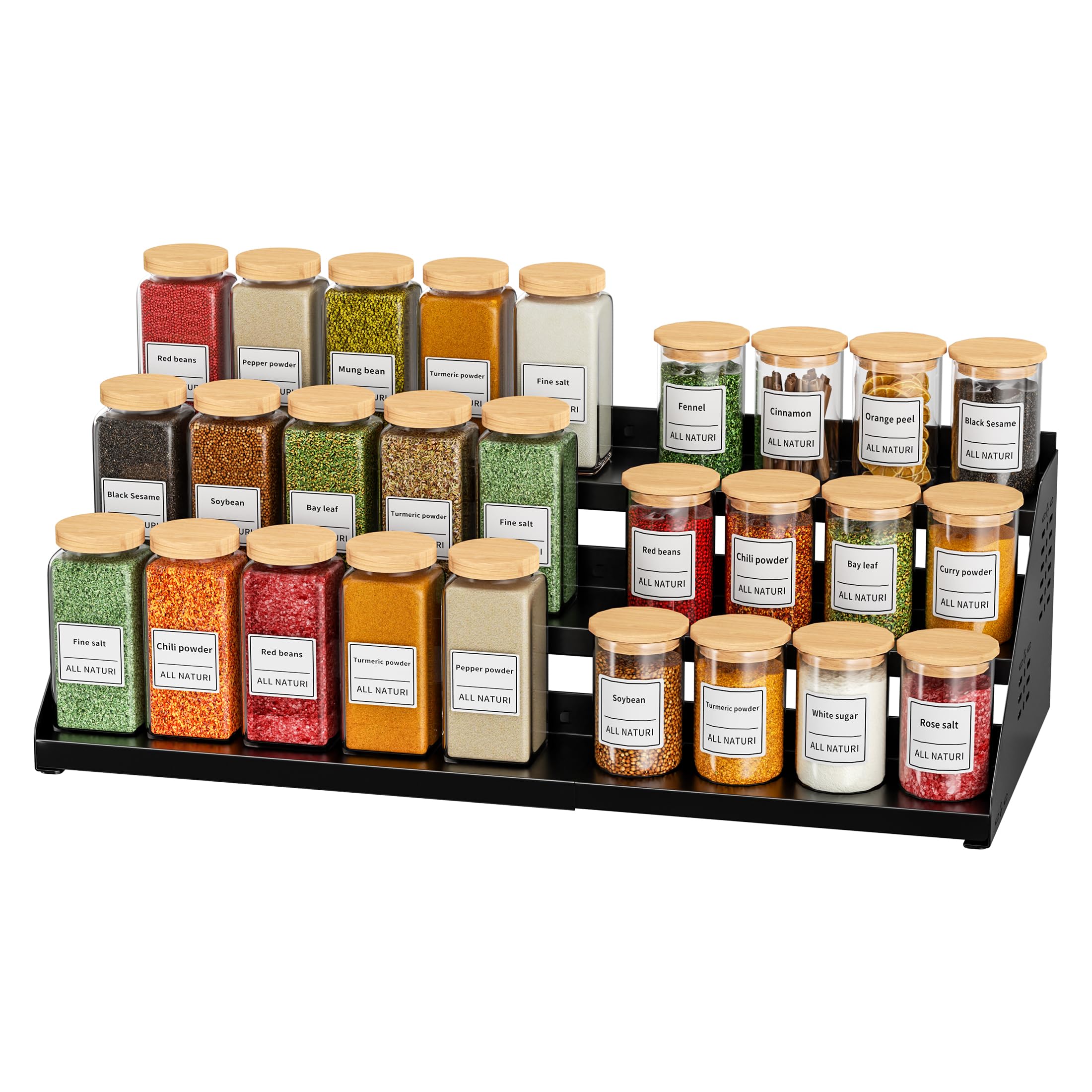BOIVSHI Étagère à épices extensible en largeur (Noire) – Rack de cuisine sans perçage pour organisation d'armoire