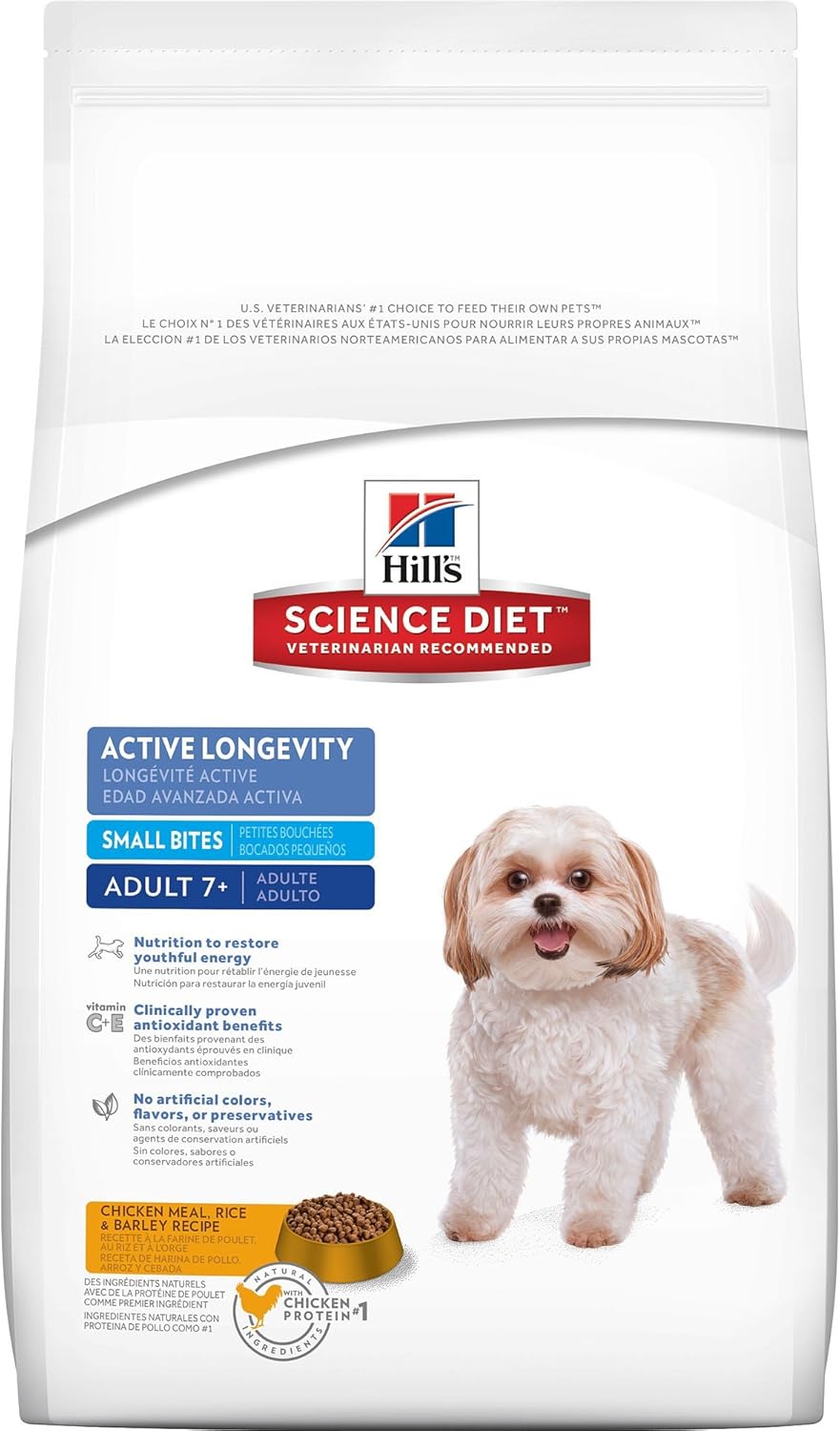 Hill's Science Diet Dry Dog Food, Adult 7+, Small Bites, Chicken Meal, Barley & Brown Rice Recipe, 15 LB Bag