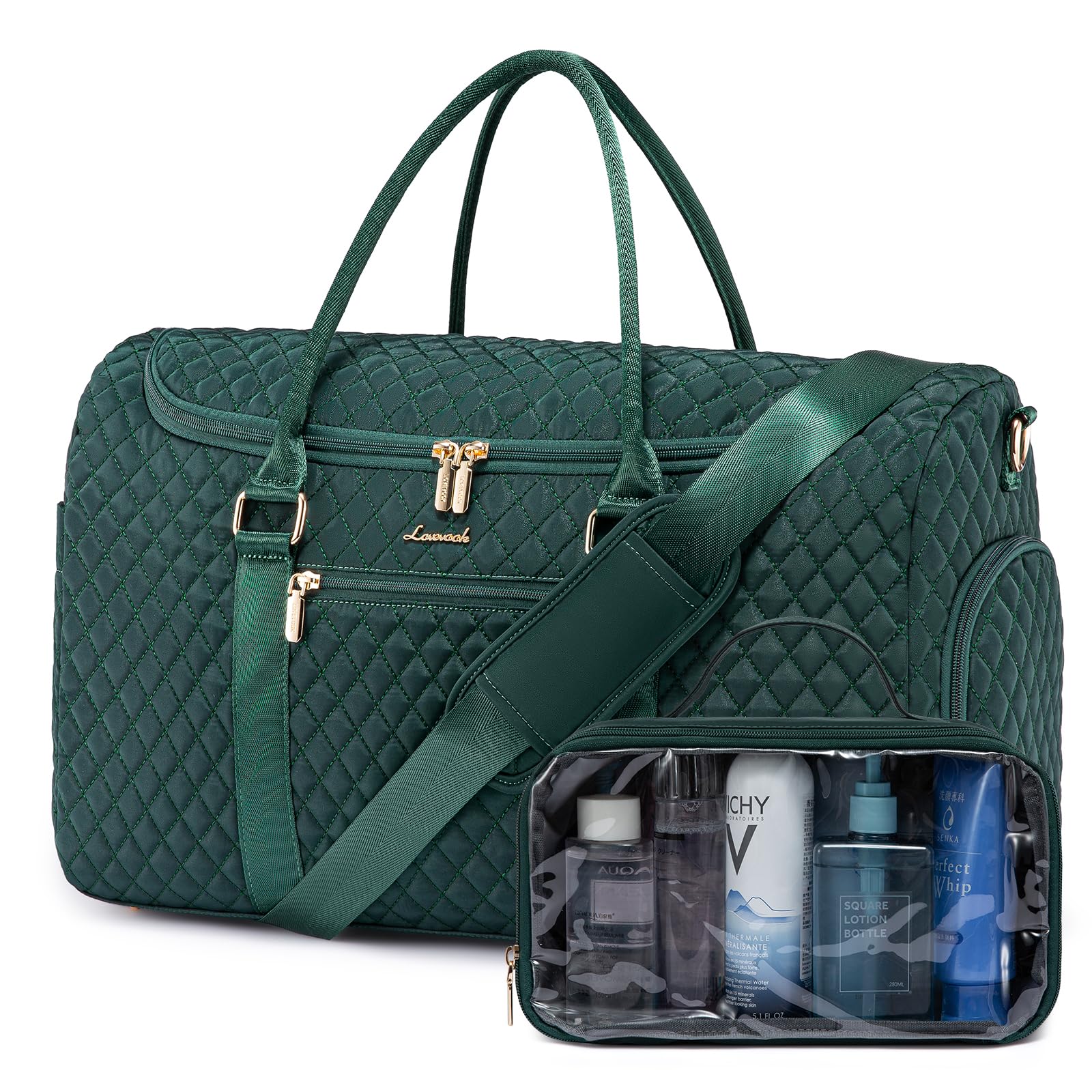 Photo 1 of LOVEVOOK Travel Duffle Bag, 50L Weekender Overnight Bag with Toiletry Bag (Dark Green)