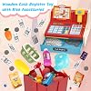 maysida Children's cash register wooden cash register with scanner and sound for children 3-5 years toy cash register with scanner / play money / coins / debit card / shopping basket / accessories shop accessories idea (blue)