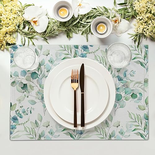 Miniatura 3 de Juego de 4 manteles individuales de hojas de eucalipto, manteles individuales rústicos vintage de 12 x 18 pulgadas, manteles individuales de hojas
