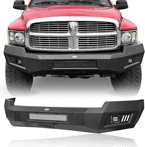Hooke Road Parachoques delantero de ancho completo Ram 03-05 para Dodge Ram 2500 3500 2003 2004 2005, parachoques de acero de estilo resistente con