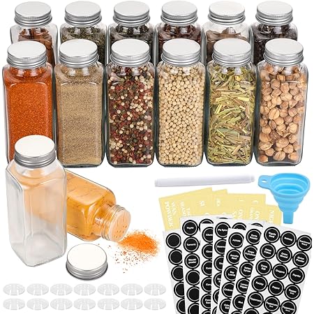 Amazon.com: Set of 14 Large Glass Spice Jars with Labels ...