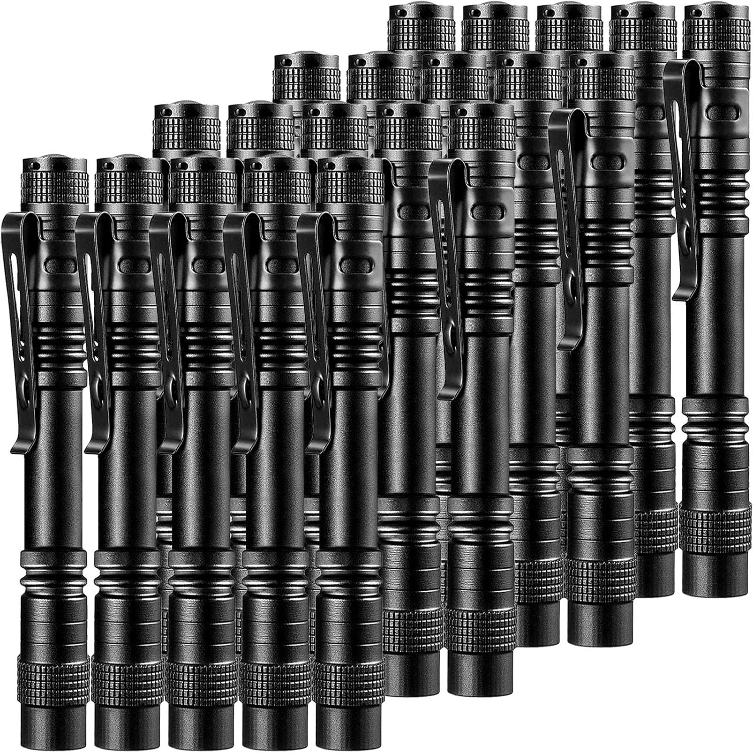 Beieverluck 20 Pack Pen Gentle Flashlight Mini Small Flashlight with Clip Waterproof LED Pocket Pen Flashlights for Tenting, Inspection, Work, and Emergency(Massive,Black)