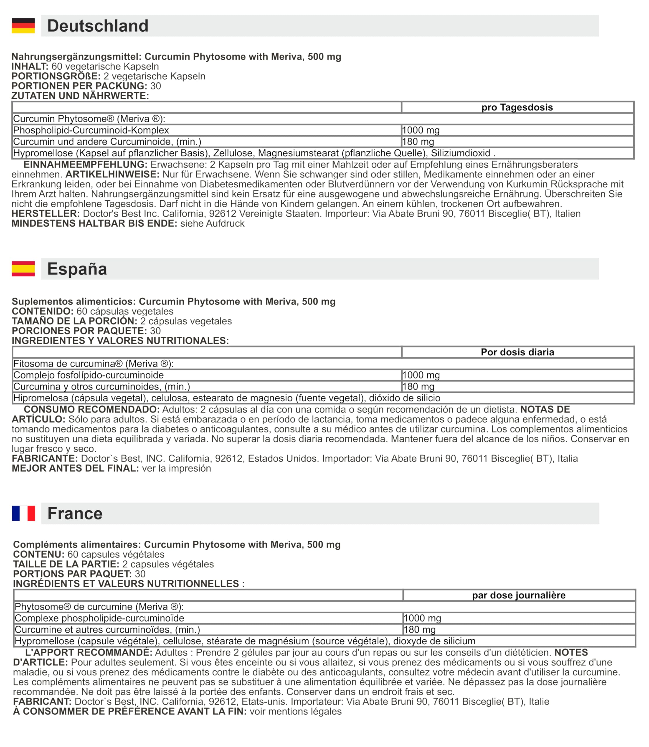 Doctor's Best - Curcumin Phytosome with Meriva | Amélioration de l'absorption et soutien antioxydant - 60 gélules