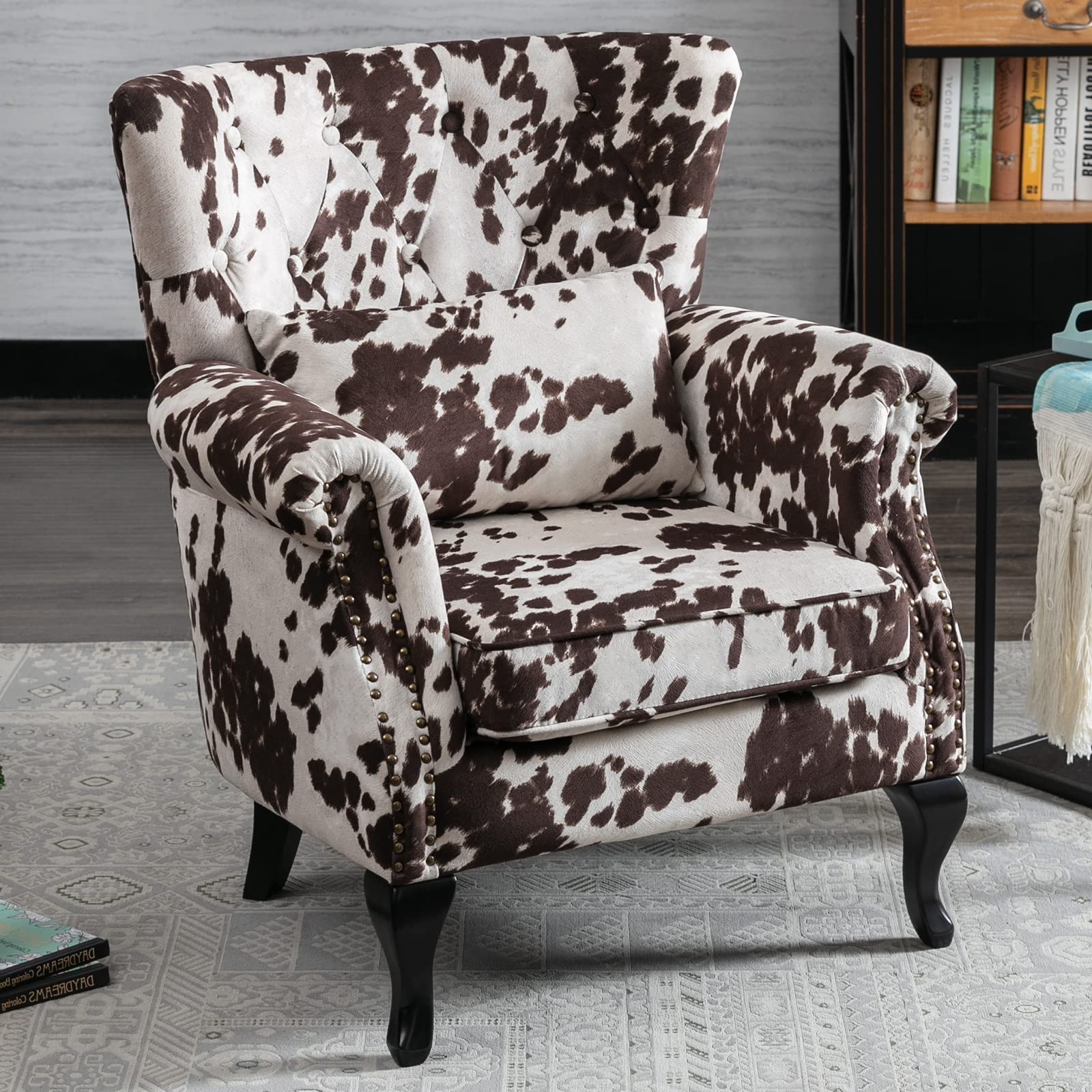 LZAREAL Accent Reading Arm Chairs for Living Room Bedroom, Midcentury Modern Comfy Corner Sofa Chair, Wingback Waiting Room Club Chair with Button