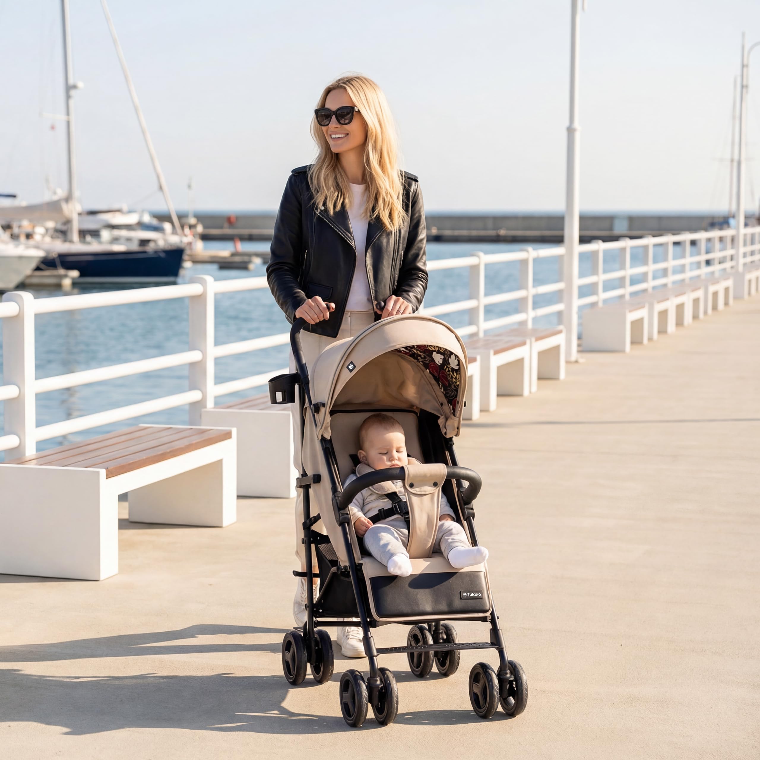 Tulano Davos 35 Reisebuggy – Kinderbuggy klappbar mit Liegefunktion bis 25kg – kompakter Kinderwagen Beige