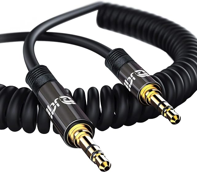 Spiral Aux Cable 2M 3.5mm Stereo Premium Auxiliary Audio Coiled Cable - for Beats Headphones Apple iPod iPhone iPad Samsung LG Smartphone MP3 Player Home/Car etc - IBRA Gun