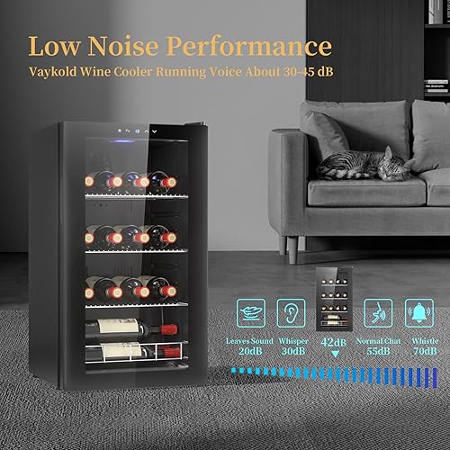 Miniatura 6 de Refrigerador de vino de 26 botellas Refrigerador de bebidas Refrigerador independiente o integrado Bodega de vino Transparente Diseño de puerta de