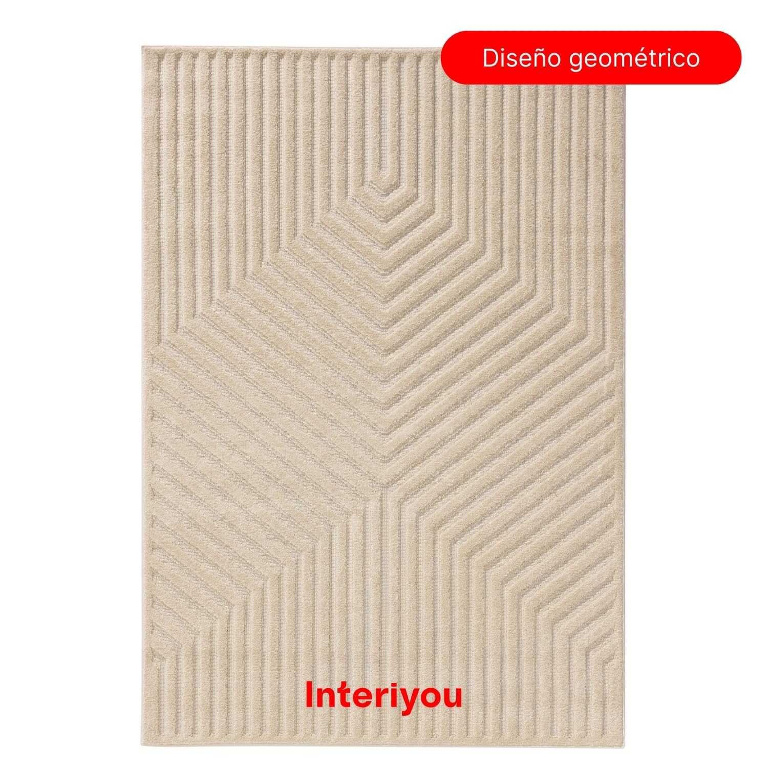 Interiyou Alfombra Salon Pelo Corto Lecce - 160x230 cm Crema - Diseño Boho escandinavo con Efecto 3D de Relieve - Plana con patrón geométrico
