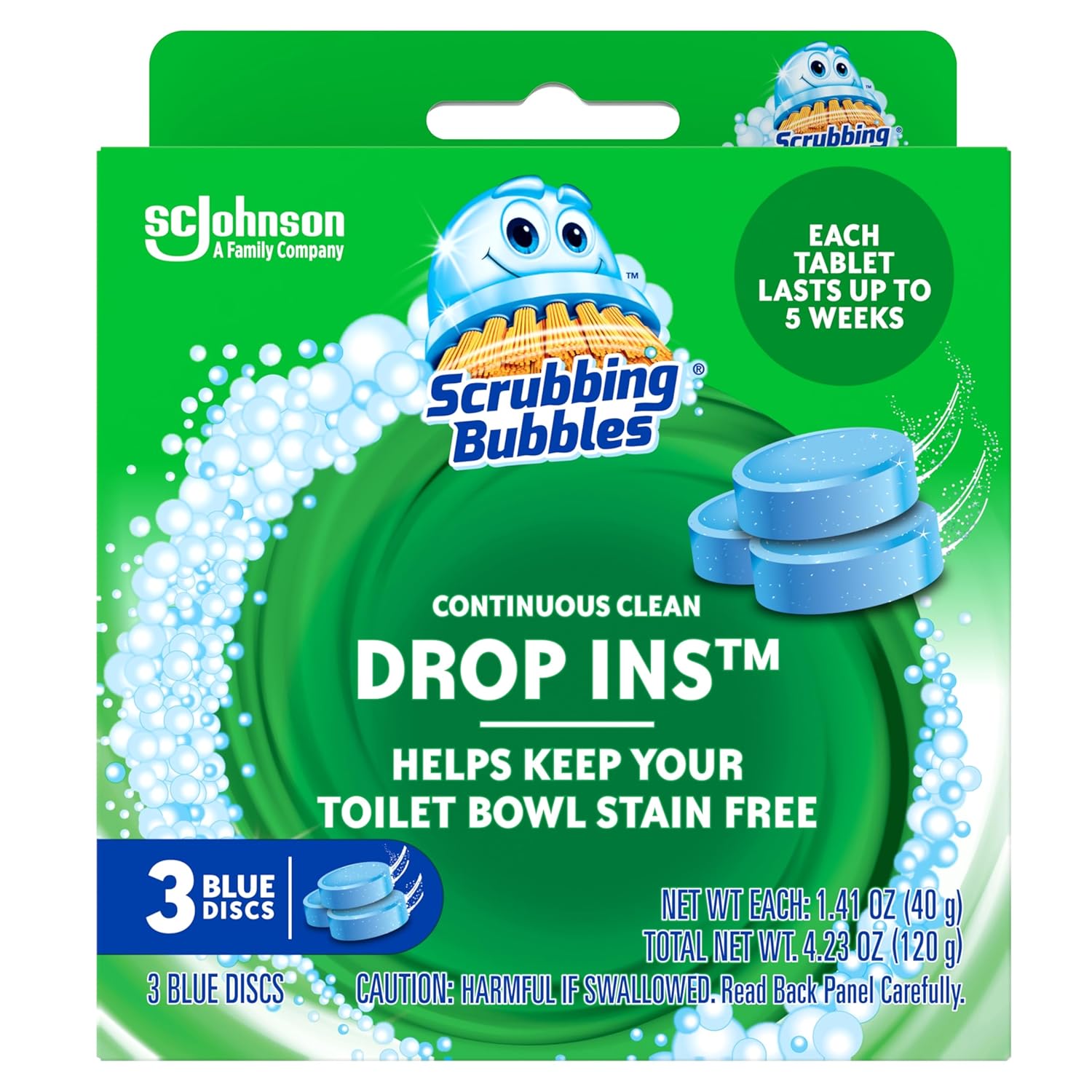 Scrubbing Bubbles Continuous Clean Toilet Drop-Ins Automatic Blue Toilet Bowl Cleaner Septic-Safe Tank Tablets Remove Hard Water Minerals