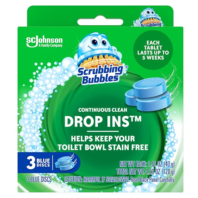 Scrubbing Bubbles Continuous Clean Toilet Drop-Ins Automatic Blue Toilet Bowl Cleaner Septic-Safe Tank Tablets Remove Hard Water Minerals