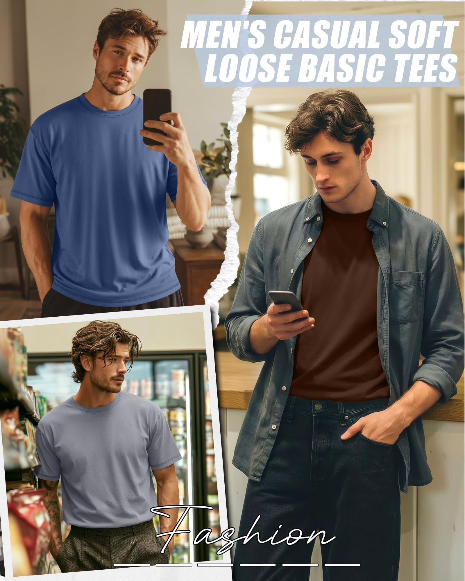 Neer Paquete de 3 Camisetas para Hombre de Tallas Grandes (L-7XL) Manga Corta Cuello Redondo Camisetas básicas de Verano