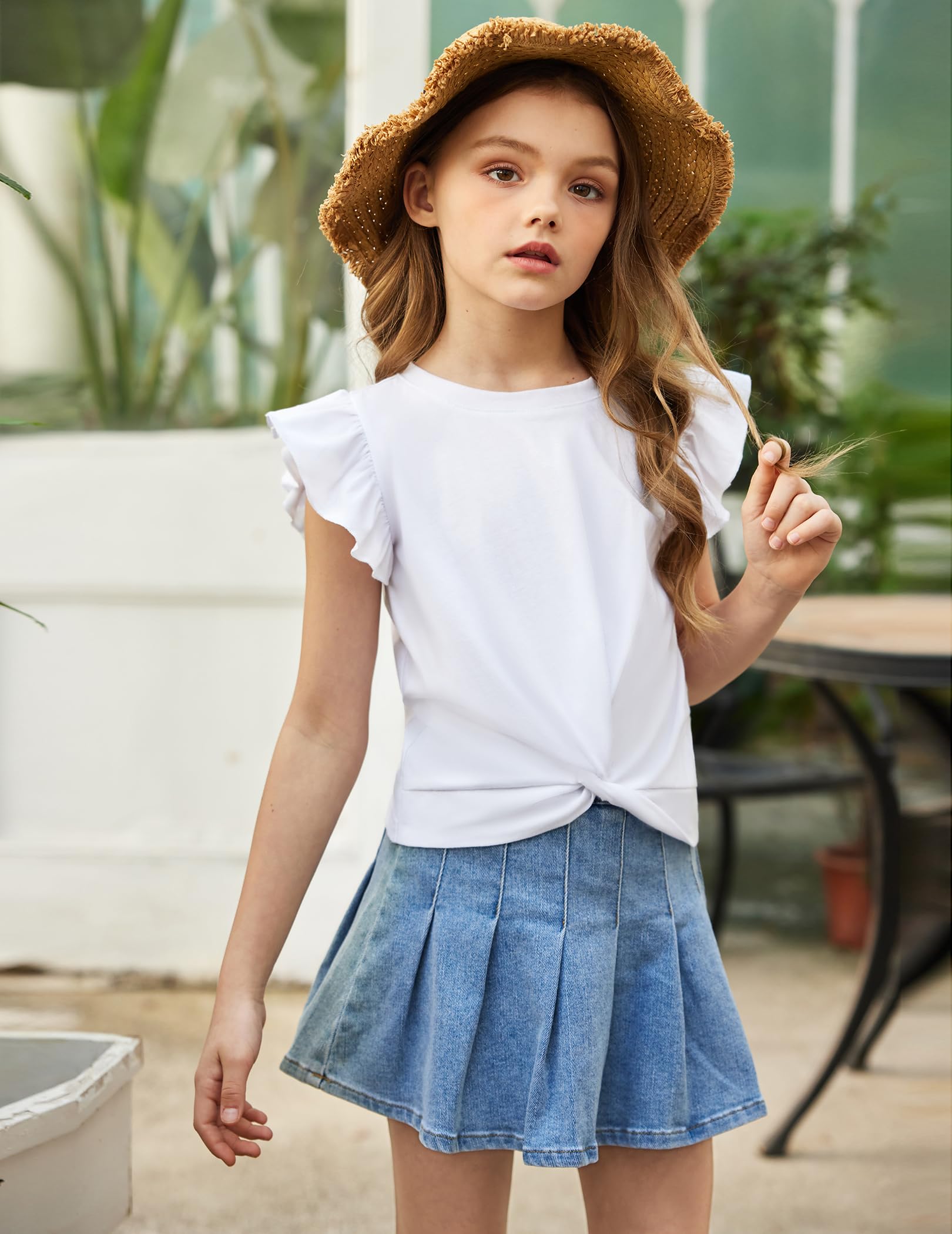 Arshiner niñas 5-12 años Camisa de Manga Corta Twist Front Camiseta para niñas Lindo Vuelo Mangas Verano Blusa para niñas túnica tee Tops