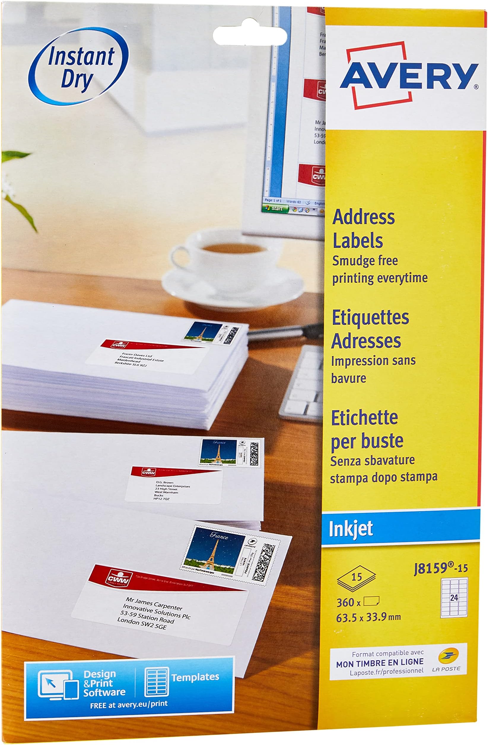 Avery J8651-15 Pack of 975 Mini Adress Labels 38.1 x 21.2 mm Inkjet ...