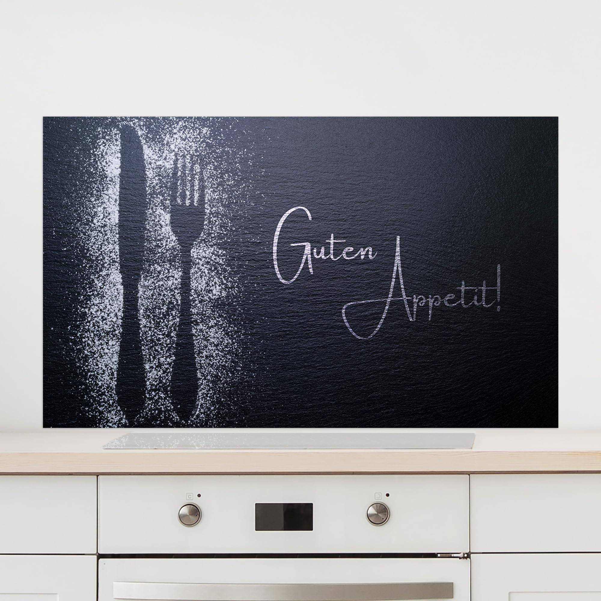 GRAZDesign Spritzschutz Küchenrückwand Glas Küche für Herd & Küchenspüle, Grau Guten Appetit Glasplatte Rückwand Küchenwand Wandschutz | 60x40cm