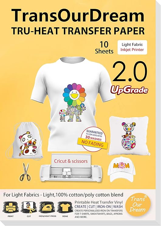 TransOurDream Tru-Iron on Heat Transfer Paper for Light Fabric (10 ...