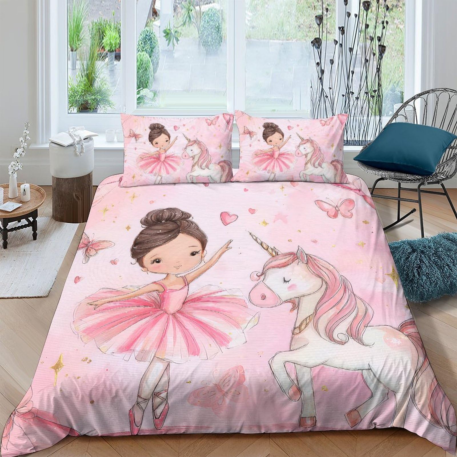 Ctjqhvkz Style-1 3D Printed Ballerina Unicorn Fitted Sheet Microfiber Pink Fairy Tale Mattress Cover For Bedroom Guest Room Decor Single（135X200cm）