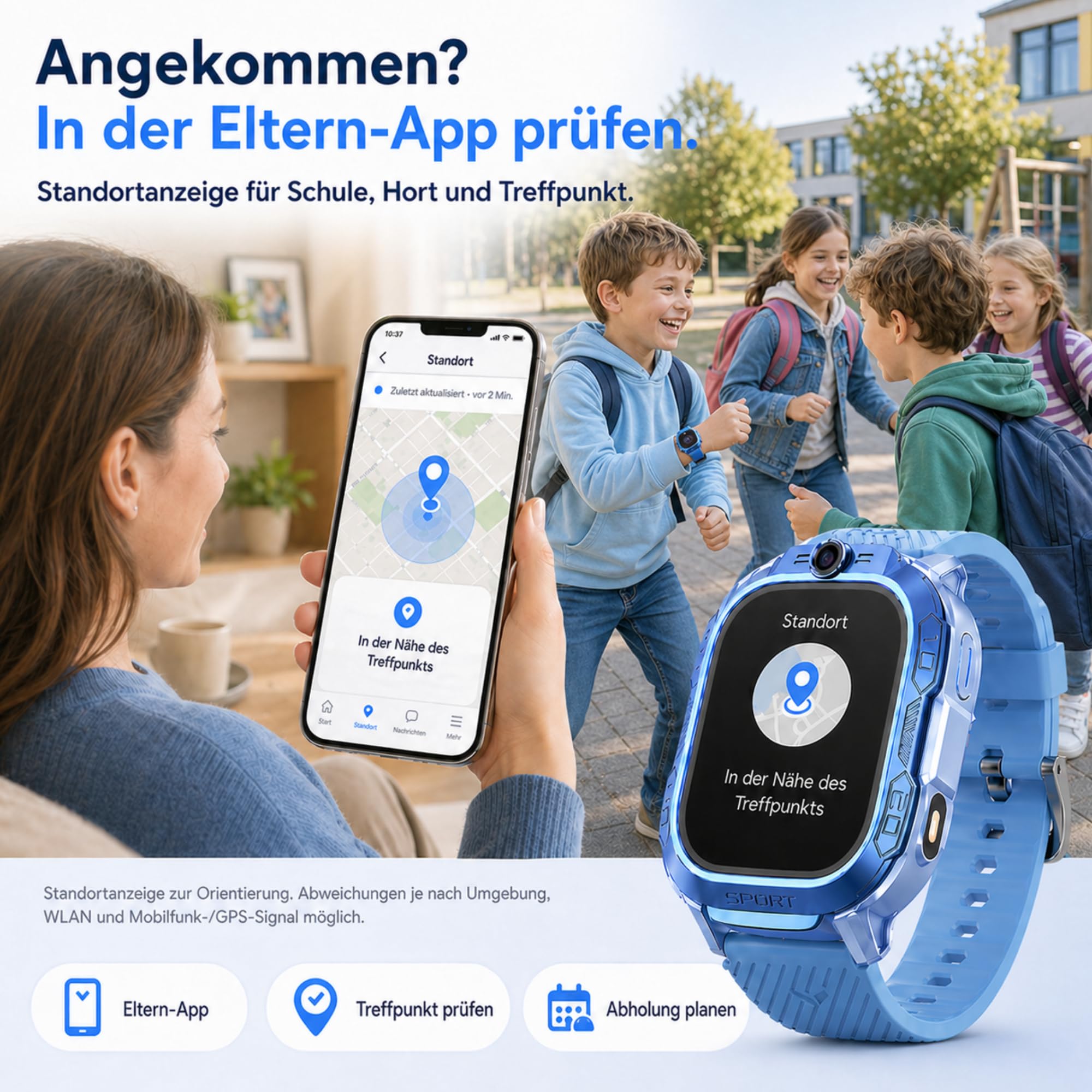 4G Kinder Smartwatch mit Telefonie & Videoanruf, Schulmodus, Kinderuhr für Jungen & Mädchen 5-13 Jahre, IP67 spritzwassergeschützt, Blau