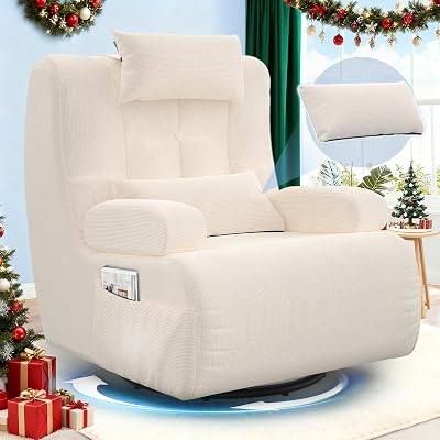 3-in-1 Relaxsessel, 360°Drehsessel,Extragroßer,Gepolsterter Hochlehner-Sessel mit 2 zusätzlichen Kissen, 2 Seitentaschen,Gepolstertem Sitzkissen und Rückenlehne, Akzent-Relaxsessel (Beige)
