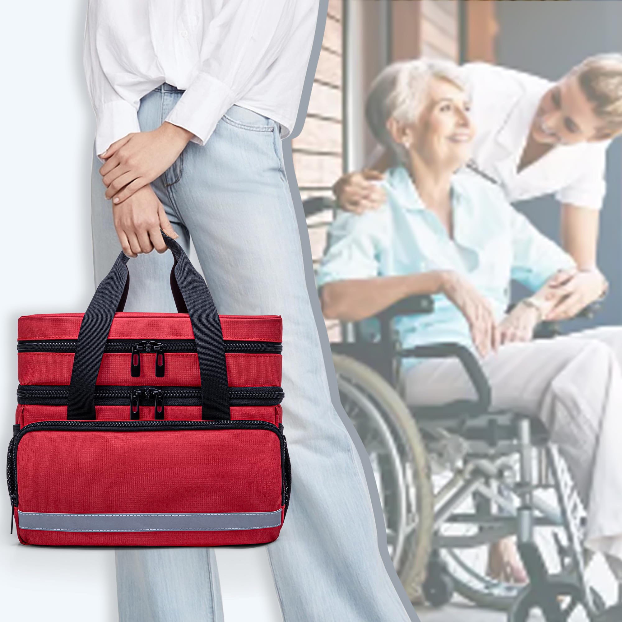 CURMIO Bolsa de primeros auxilios vacía de doble capa, bolsa médica, bolsa de botiquines médicos de emergencia, bolsa de almacenamiento de medicamentos para el hogar y viajes, color rojo (diseño