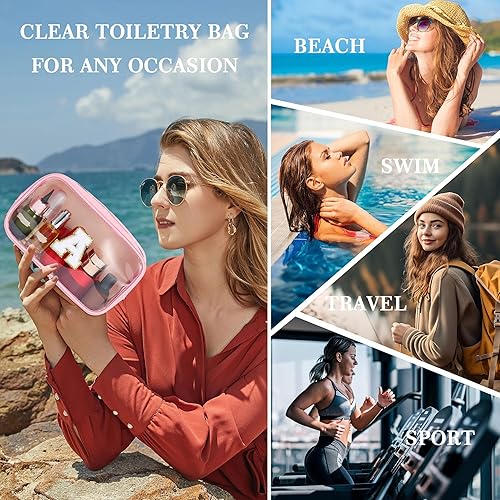 Miniatura 2 de YOOLIFE - Bolsa de aseo transparente con inicial, bolsa de maquillaje impermeable, regalo para el Día de la Madre, graduaciones y docentes, Rosa