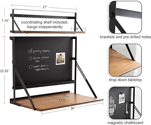Miniatura 3 de Kate and Laurel McAllister - Escritorio flotante funcional moderno con estante plegable versátil y pizarra magnética para oficina en casa o estación