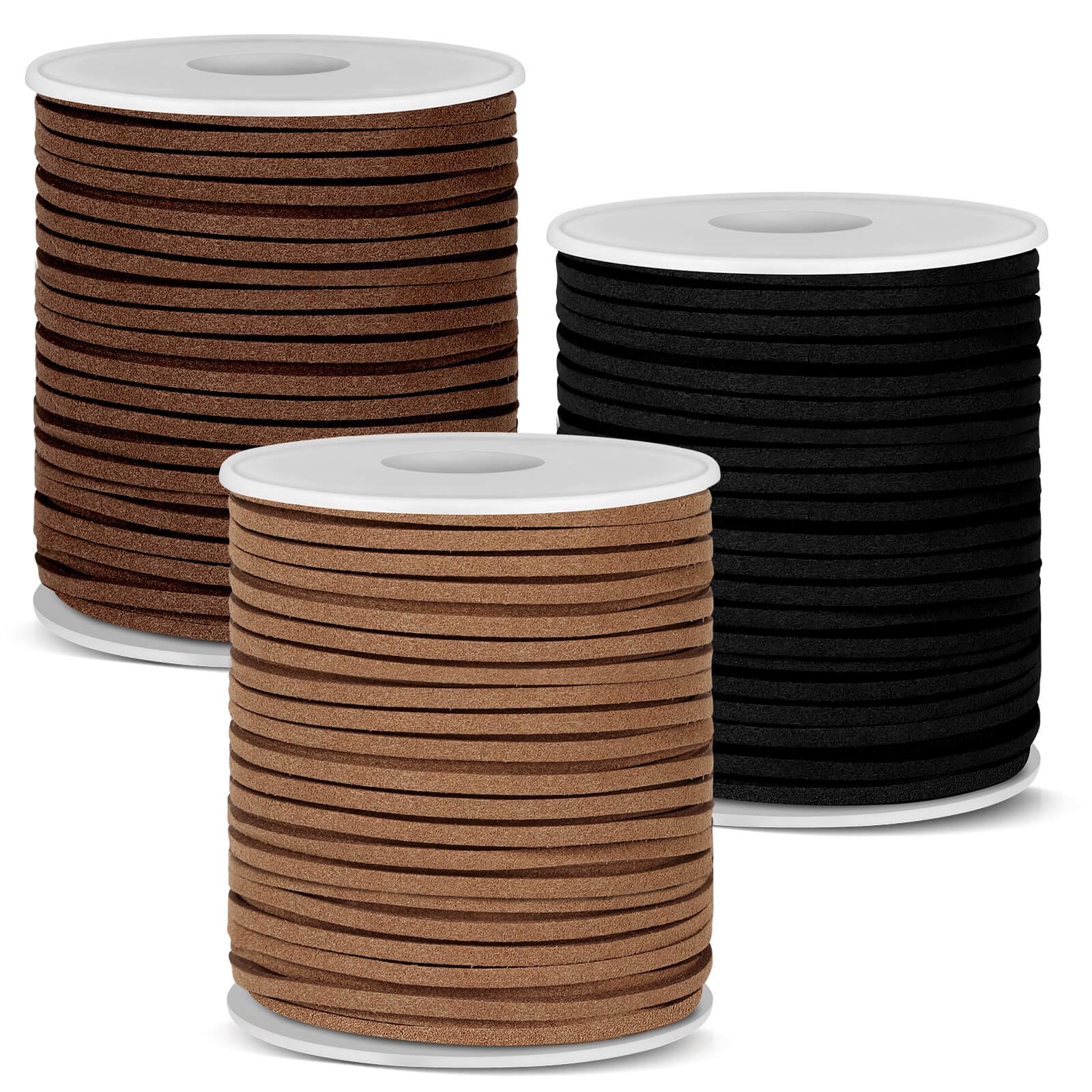 Anezus 3 Rolls Flat Leather String Cord, Suede Ribbon for Jewelry Making, Leather Twine for Crafts, Thin Leather Shoe Laces for Boots, Faux Leather Strips for Bracelets, Necklaces