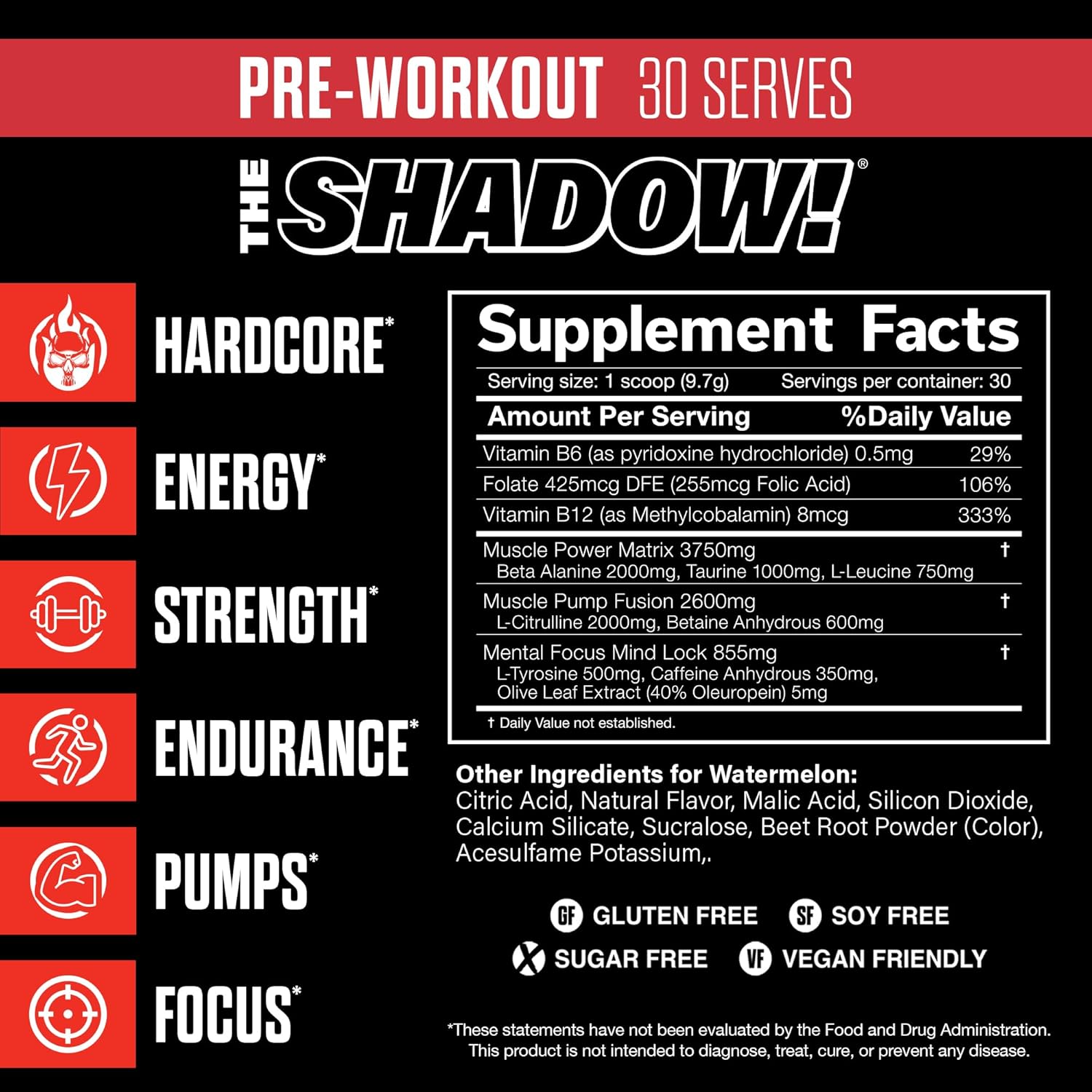 JNX SPORTS The Shadow! High Stim Preworkout | 350mg of Caffeine | Watermelon 30 Servings | Electric Energy, Mental Focus & Superhuman Strength for Men & Women - Image 2