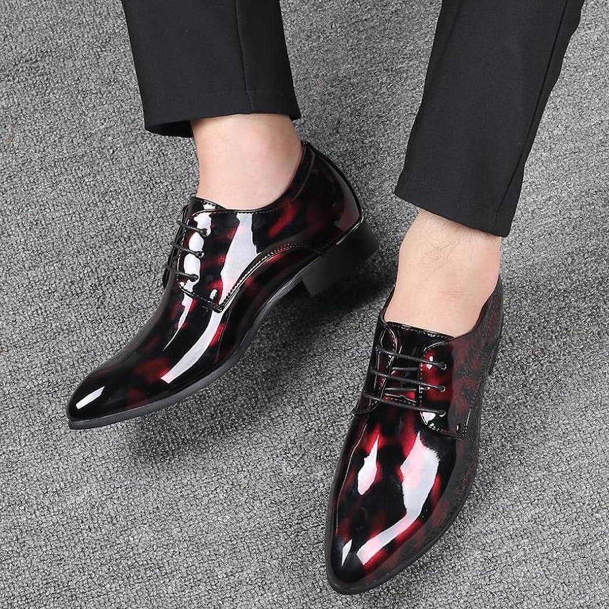 Zapatos De Vestir Cuero Hombre con Cordones - Zapatos De Oxfords Punta Afilada - Charol Estampado Floral for Negocios, Bodas, Fiestas y la Oficina