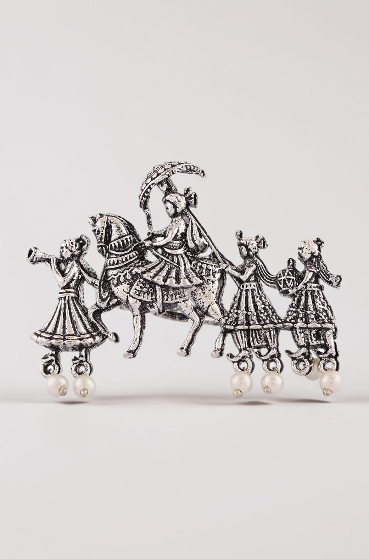 Silver Tone Barat Design Antique Oxidised Adjustable Finger Ring For Women-ZPFK16650