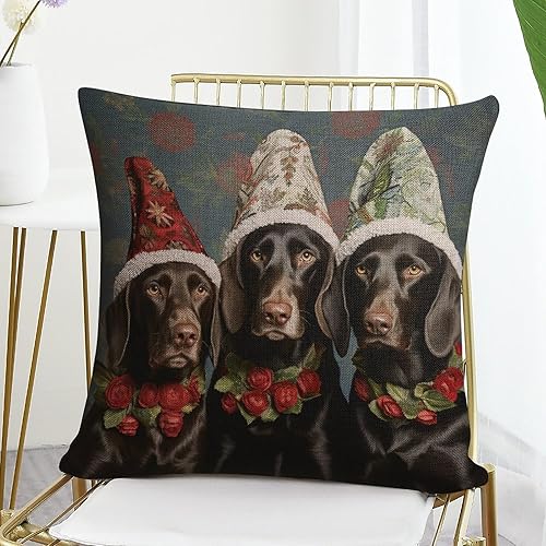 Miniatura 7 de MaSiledy Funda de almohada para sofá, tres perros de laboratorio negros con sombreros de Navidad, 18 x 18 pulgadas, funda de almohada cuadrada