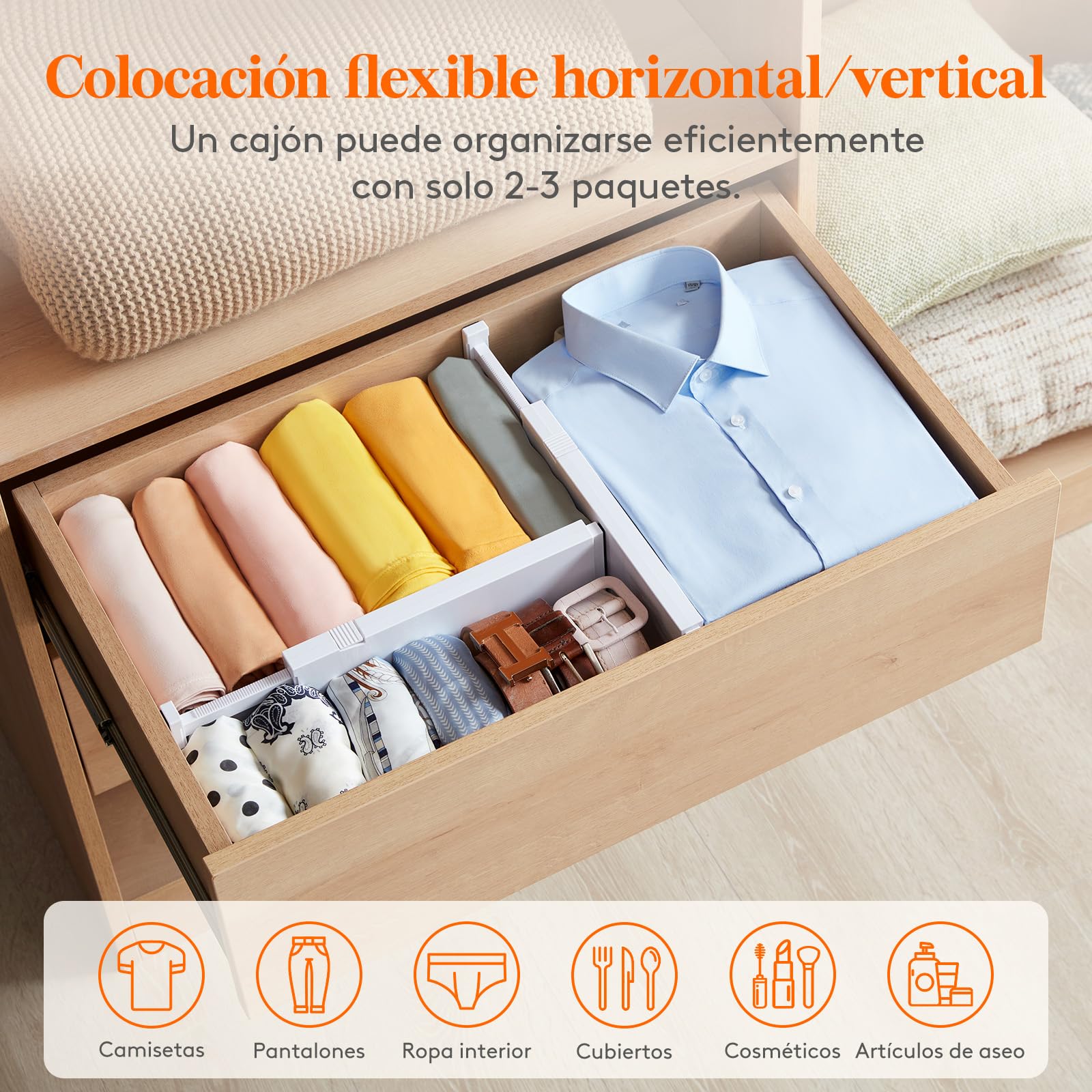 Lifewit Separadores Cajones 10 cm Altura Ajustables 28-40 cm Organizador Armario Almacenaje Ropa Paquete 5 Blanco